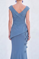 Load image into Gallery viewer, Fuchsia Ruched Mermaid V-Neck Long Mother of the Bride Dress with 3D Flowers