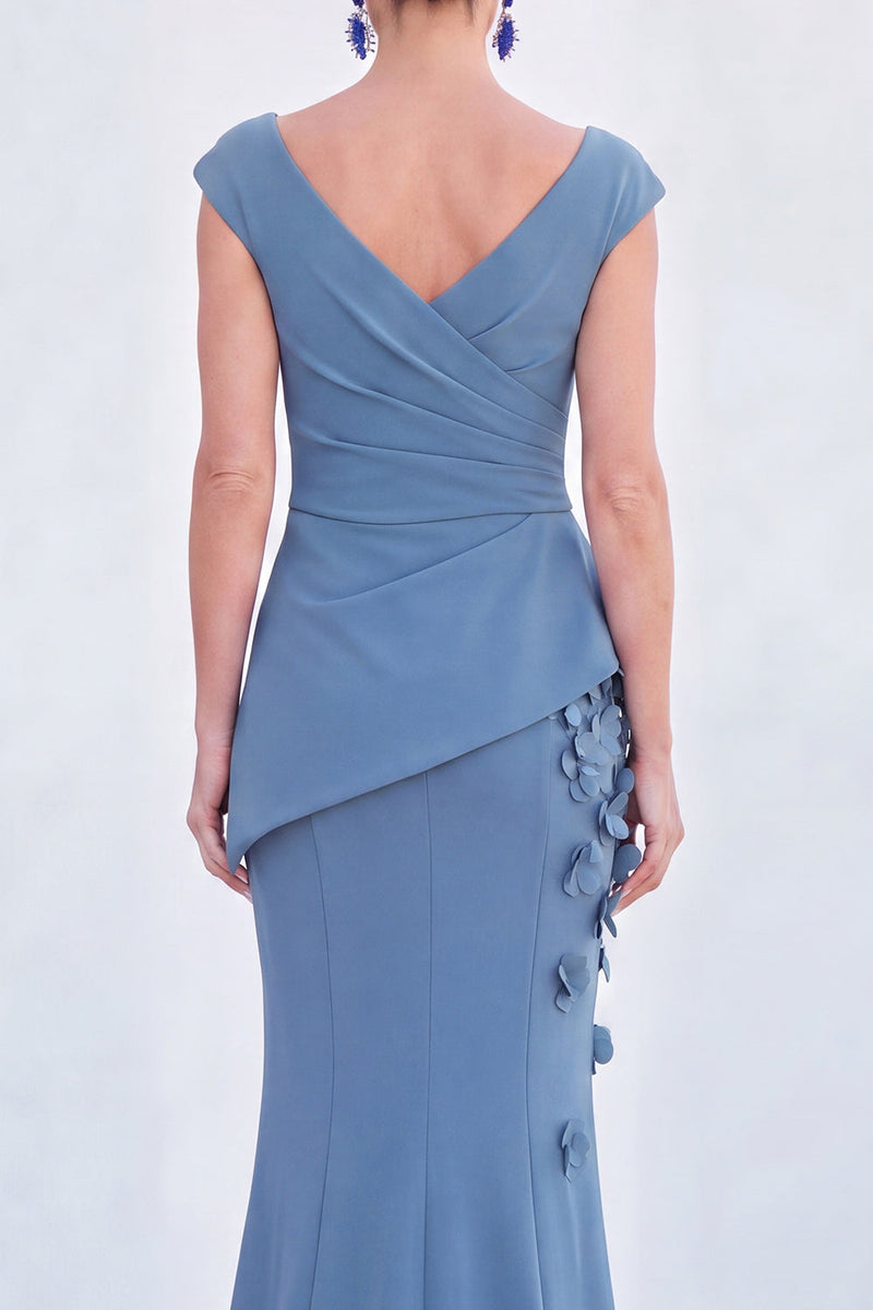 Load image into Gallery viewer, Fuchsia Ruched Mermaid V-Neck Long Mother of the Bride Dress with 3D Flowers