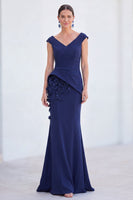 Load image into Gallery viewer, Fuchsia Ruched Mermaid V-Neck Long Mother of the Bride Dress with 3D Flowers