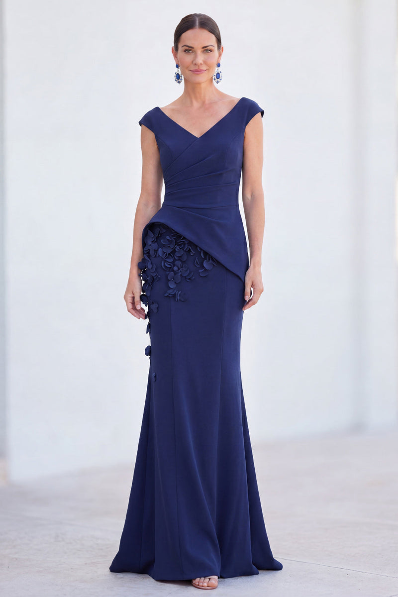 Load image into Gallery viewer, Fuchsia Ruched Mermaid V-Neck Long Mother of the Bride Dress with 3D Flowers