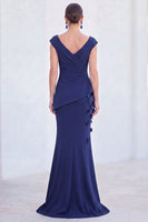 Load image into Gallery viewer, Fuchsia Ruched Mermaid V-Neck Long Mother of the Bride Dress with 3D Flowers