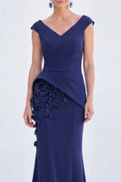 Load image into Gallery viewer, Fuchsia Ruched Mermaid V-Neck Long Mother of the Bride Dress with 3D Flowers
