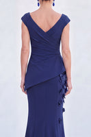 Load image into Gallery viewer, Fuchsia Ruched Mermaid V-Neck Long Mother of the Bride Dress with 3D Flowers