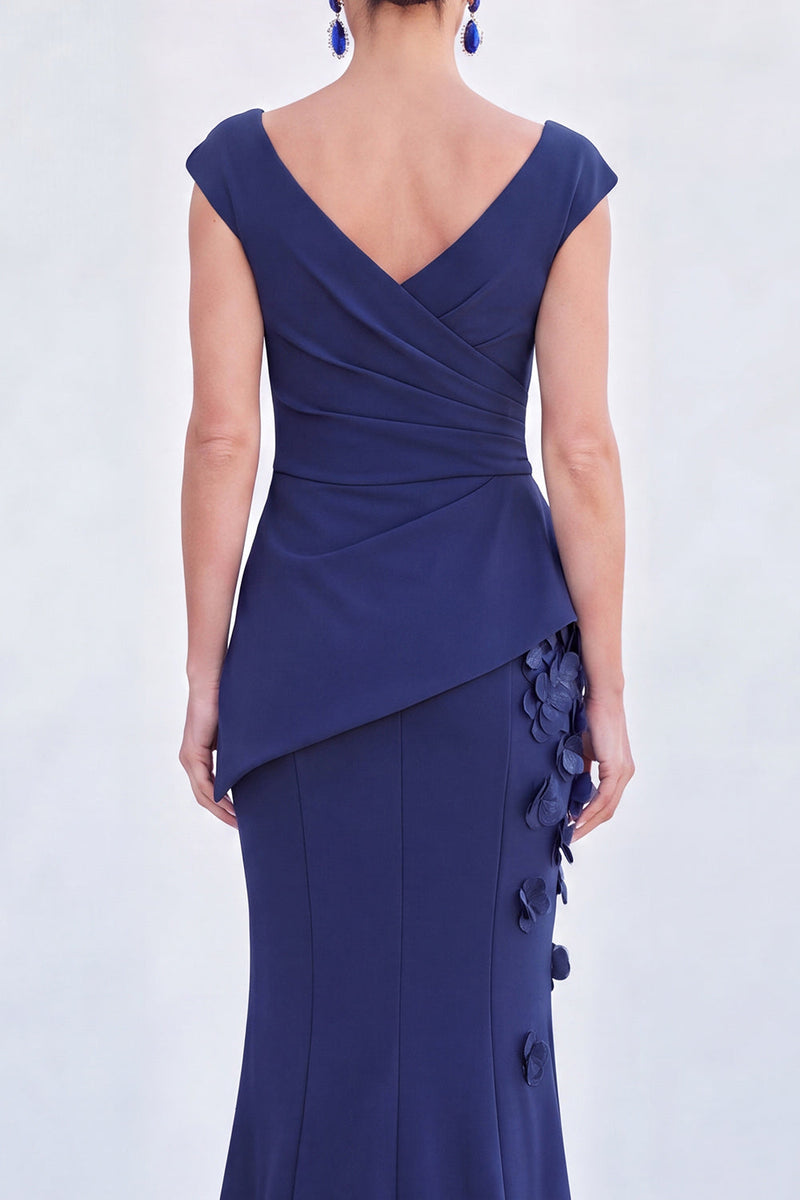Load image into Gallery viewer, Fuchsia Ruched Mermaid V-Neck Long Mother of the Bride Dress with 3D Flowers