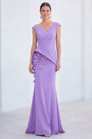Load image into Gallery viewer, Fuchsia Ruched Mermaid V-Neck Long Mother of the Bride Dress with 3D Flowers