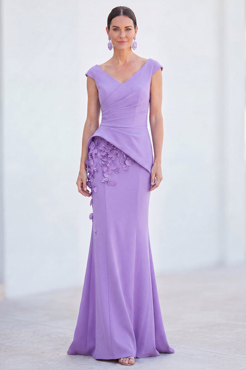 Load image into Gallery viewer, Fuchsia Ruched Mermaid V-Neck Long Mother of the Bride Dress with 3D Flowers