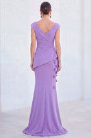 Load image into Gallery viewer, Fuchsia Ruched Mermaid V-Neck Long Mother of the Bride Dress with 3D Flowers