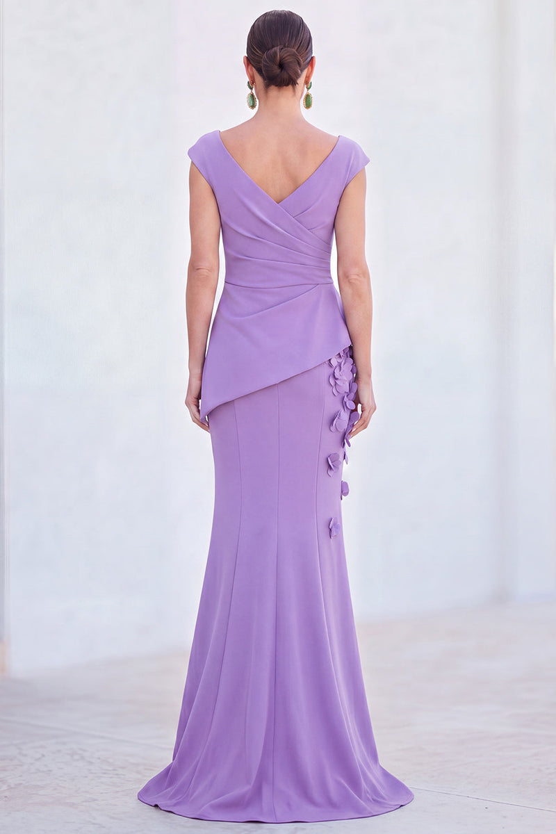 Load image into Gallery viewer, Fuchsia Ruched Mermaid V-Neck Long Mother of the Bride Dress with 3D Flowers