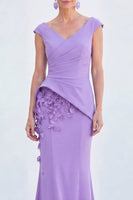 Load image into Gallery viewer, Fuchsia Ruched Mermaid V-Neck Long Mother of the Bride Dress with 3D Flowers
