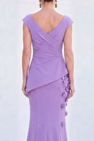 Load image into Gallery viewer, Fuchsia Ruched Mermaid V-Neck Long Mother of the Bride Dress with 3D Flowers