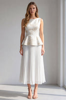 Load image into Gallery viewer, 2 Piece Ivory Floral Pleated Boat Neck Long Business Suits