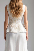 Load image into Gallery viewer, 2 Piece Ivory Floral Pleated Boat Neck Long Business Suits