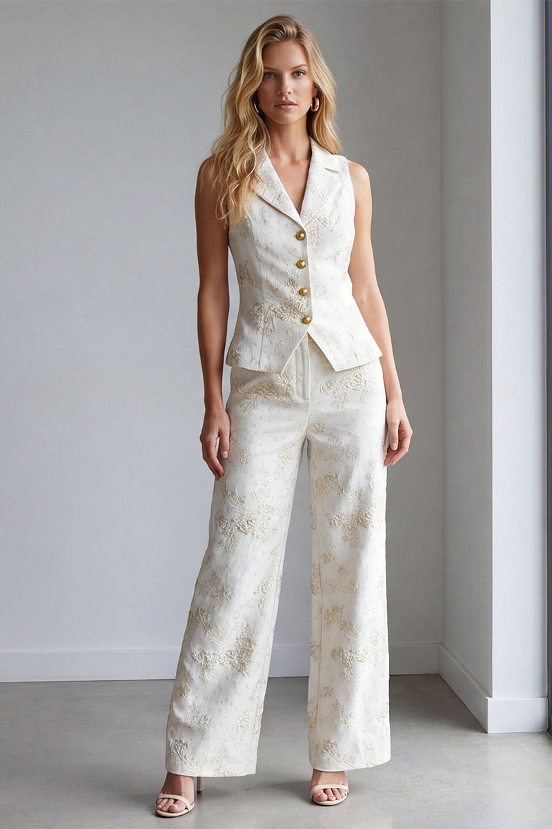 Load image into Gallery viewer, 2 Piece Ivory Floral Single Breasted Notched Lapel Business Suits