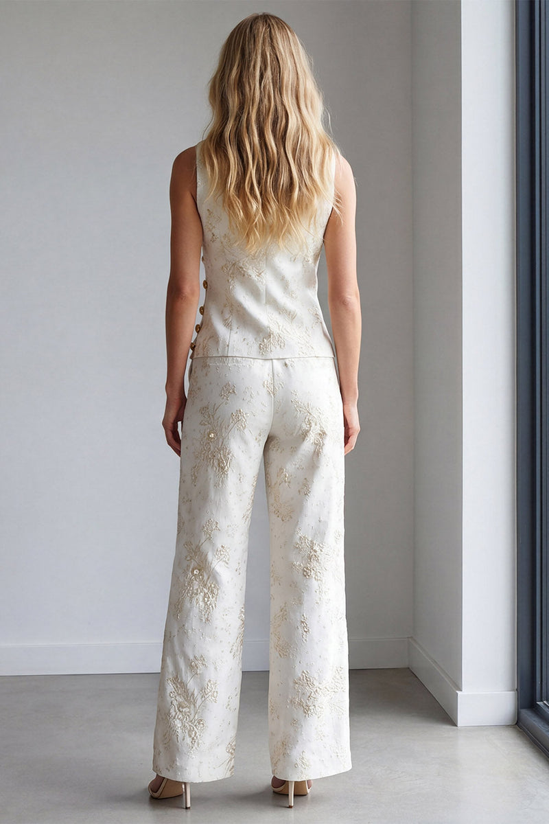 Load image into Gallery viewer, 2 Piece Ivory Floral Single Breasted Notched Lapel Business Suits