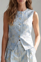 Load image into Gallery viewer, 2 Piece Light Blue Jacquard Single Breasted Round Neck Prom Suits