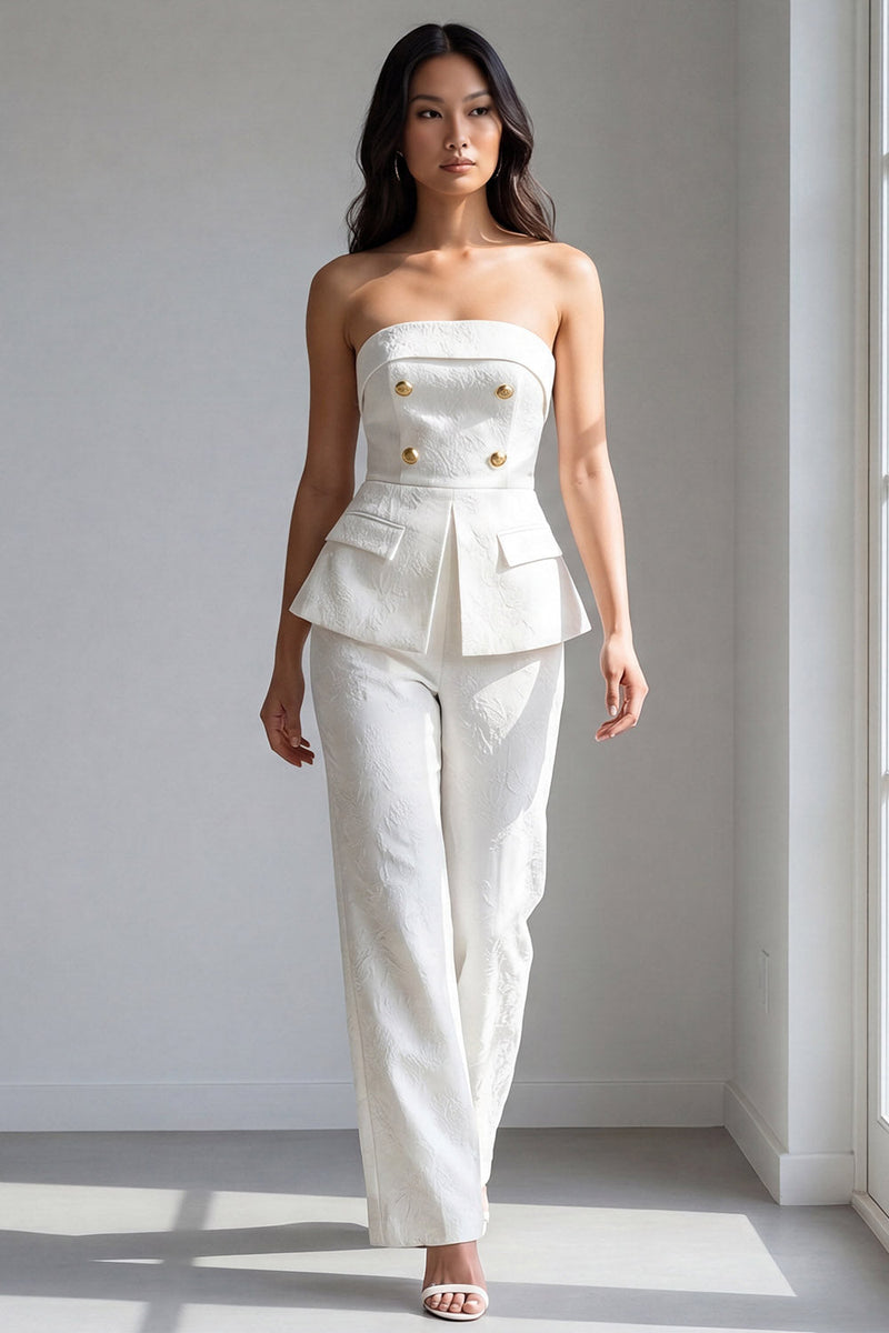 Load image into Gallery viewer, 2 Piece Ivory Strapless Double Breasted Business Suits