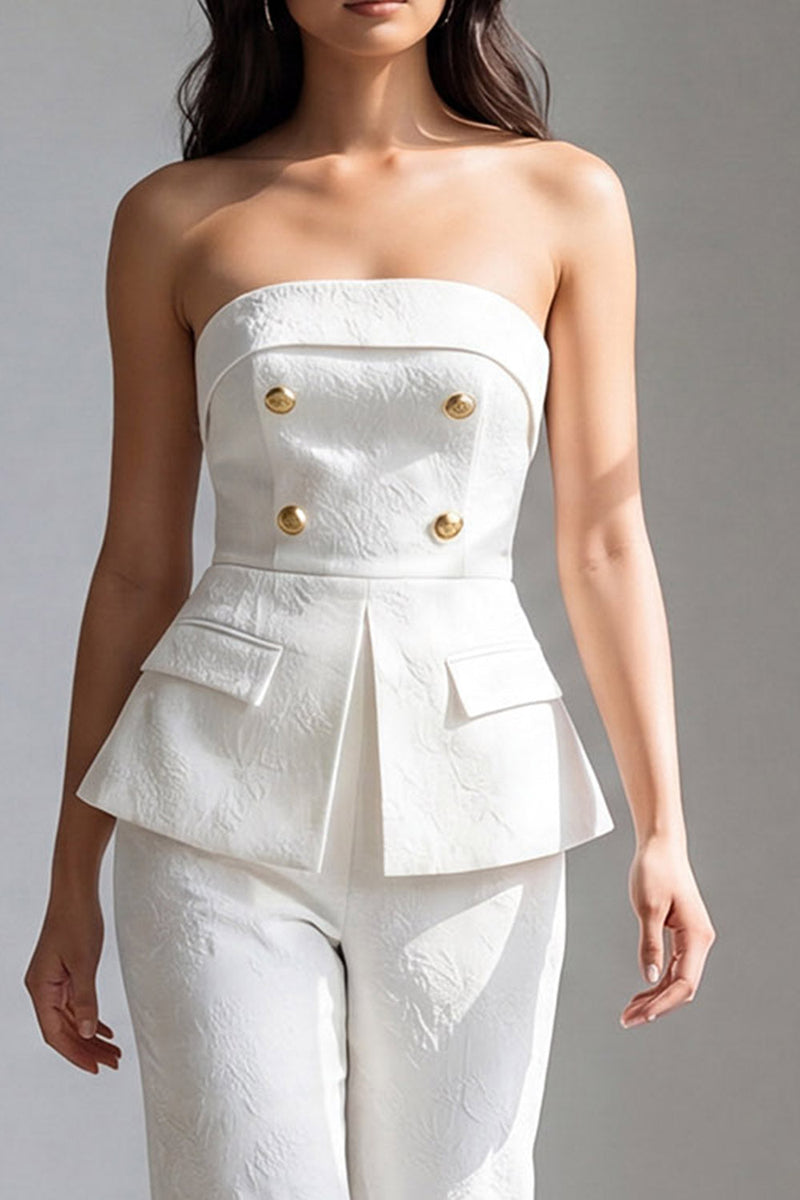 Load image into Gallery viewer, 2 Piece Ivory Strapless Double Breasted Business Suits