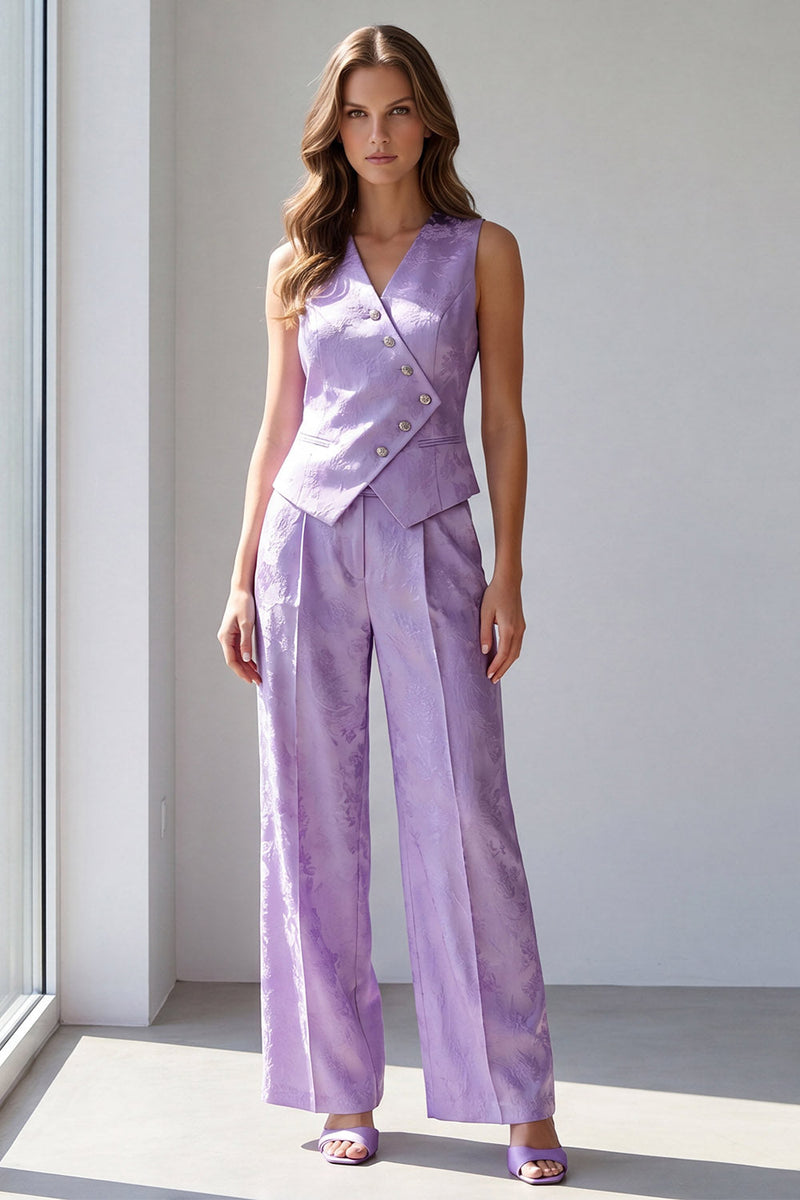 Load image into Gallery viewer, 2 Piece Lilac Single Breasted V-Neck Business Suits