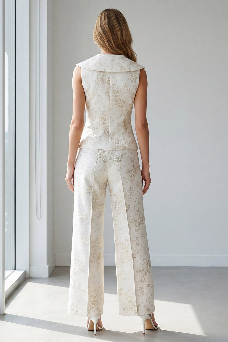Load image into Gallery viewer, 2 Piece Ivory Jacquard Single Breasted V-Neck Business Suits