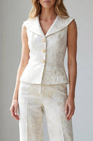 Load image into Gallery viewer, 2 Piece Ivory Jacquard Single Breasted V-Neck Business Suits