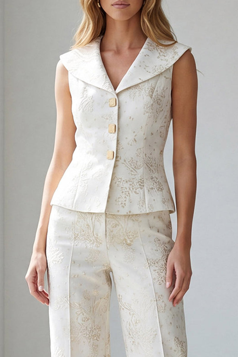 Load image into Gallery viewer, 2 Piece Ivory Jacquard Single Breasted V-Neck Business Suits