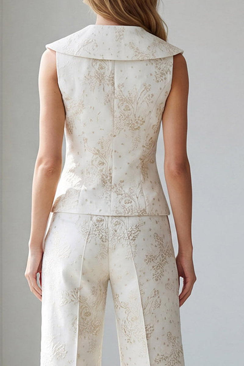 Load image into Gallery viewer, 2 Piece Ivory Jacquard Single Breasted V-Neck Business Suits