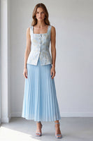 Load image into Gallery viewer, 2 Piece Light Blue Pleated Single Breasted Square Neck Business Suits