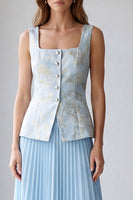 Load image into Gallery viewer, 2 Piece Light Blue Pleated Single Breasted Square Neck Business Suits