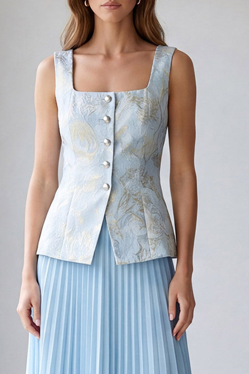 Load image into Gallery viewer, 2 Piece Light Blue Pleated Single Breasted Square Neck Business Suits