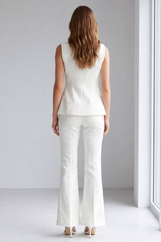 Ivory 2 Piece Double Breasted V-Neck Business Suits