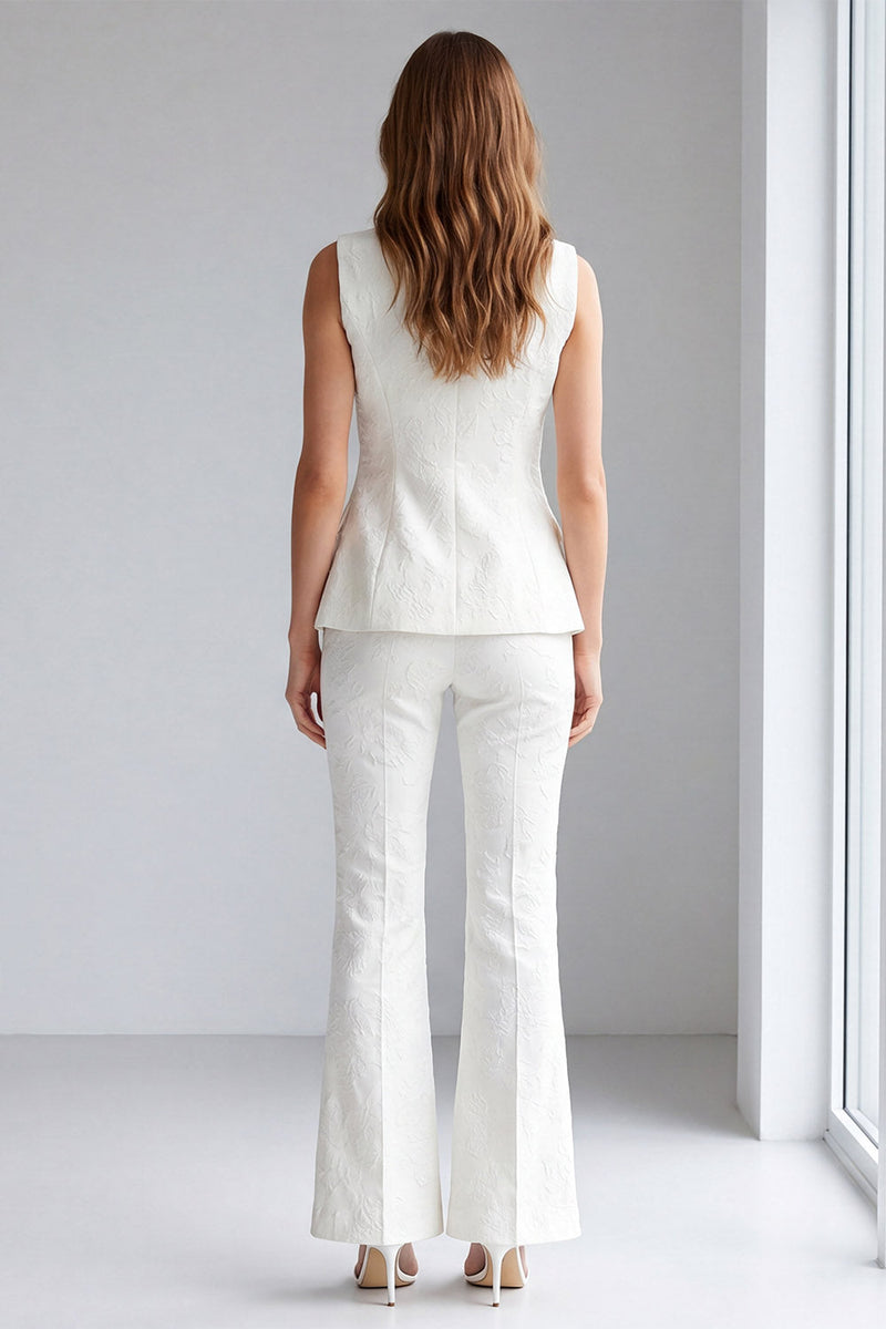 Load image into Gallery viewer, Ivory 2 Piece Double Breasted V-Neck Business Suits