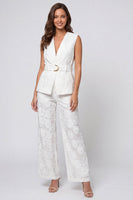 Load image into Gallery viewer, Ivory Floral 2 Piece V-Neck Business Suits with Belt