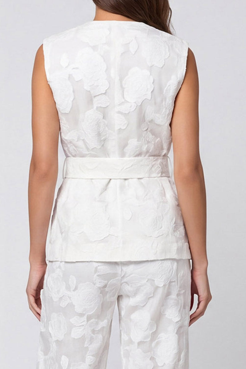 Load image into Gallery viewer, Ivory Floral 2 Piece V-Neck Business Suits with Belt