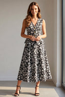 Load image into Gallery viewer, 2 Piece Black Floral Single Breasted V-Neck Prom Suits