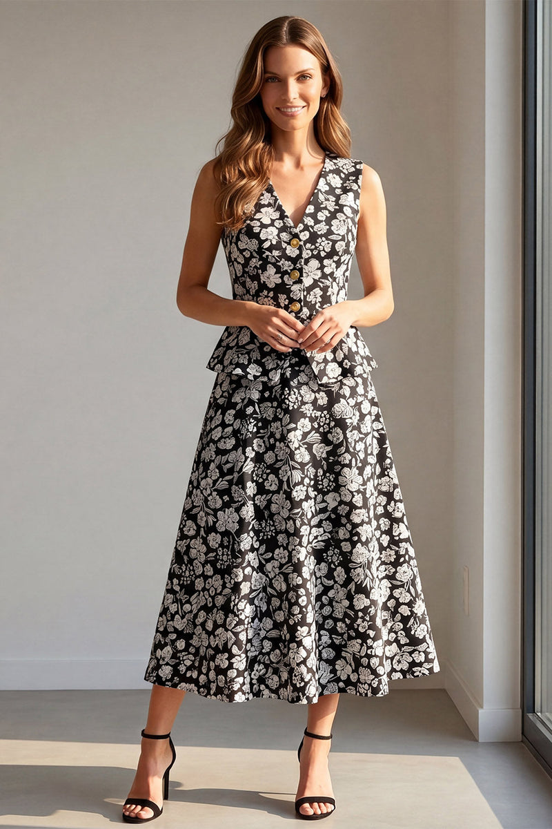 Load image into Gallery viewer, 2 Piece Black Floral Single Breasted V-Neck Prom Suits