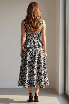 2 Piece Black Floral Single Breasted V-Neck Prom Suits