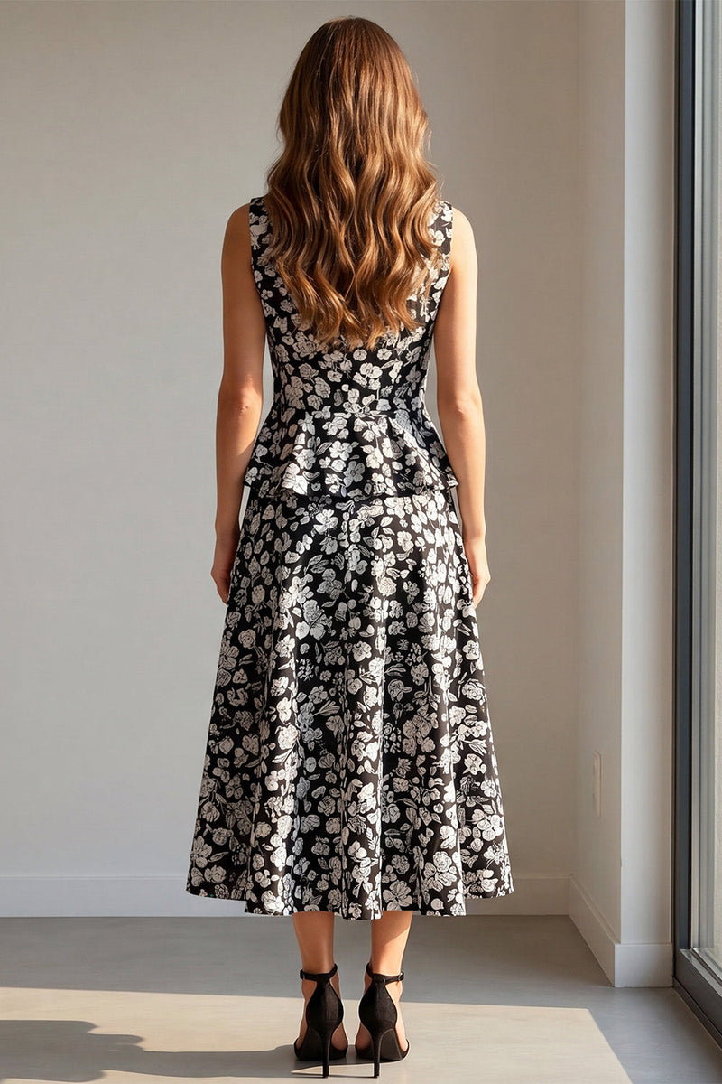 Load image into Gallery viewer, 2 Piece Black Floral Single Breasted V-Neck Prom Suits