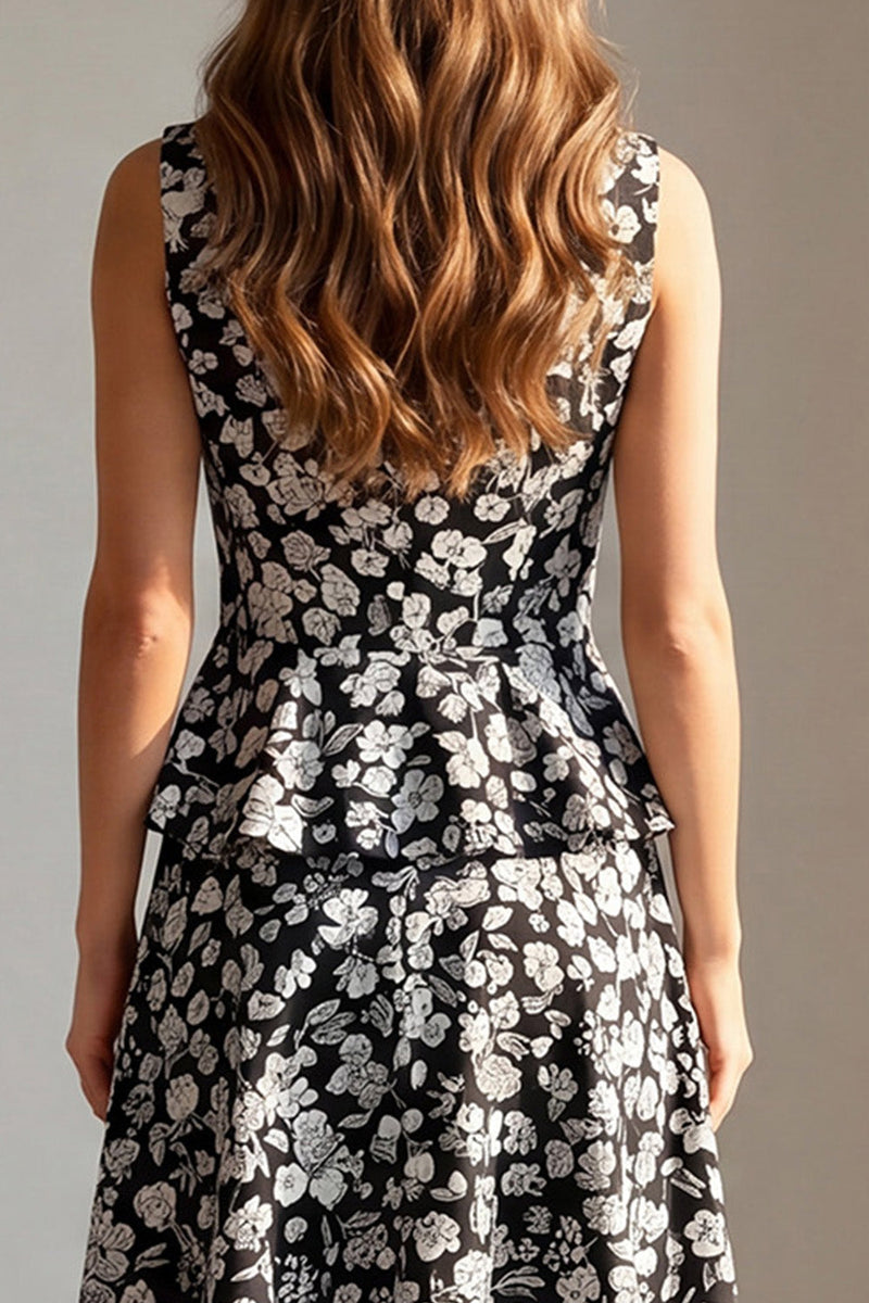 Load image into Gallery viewer, 2 Piece Black Floral Single Breasted V-Neck Prom Suits