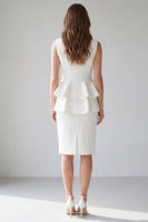 Load image into Gallery viewer, Light Ivory Midi 2 Piece V-Neck Double Breasted Business Suits