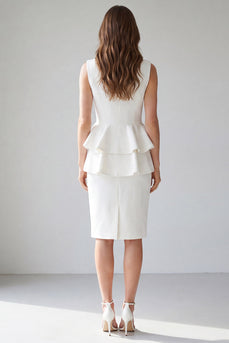 Light Ivory Midi 2 Piece V-Neck Double Breasted Business Suits
