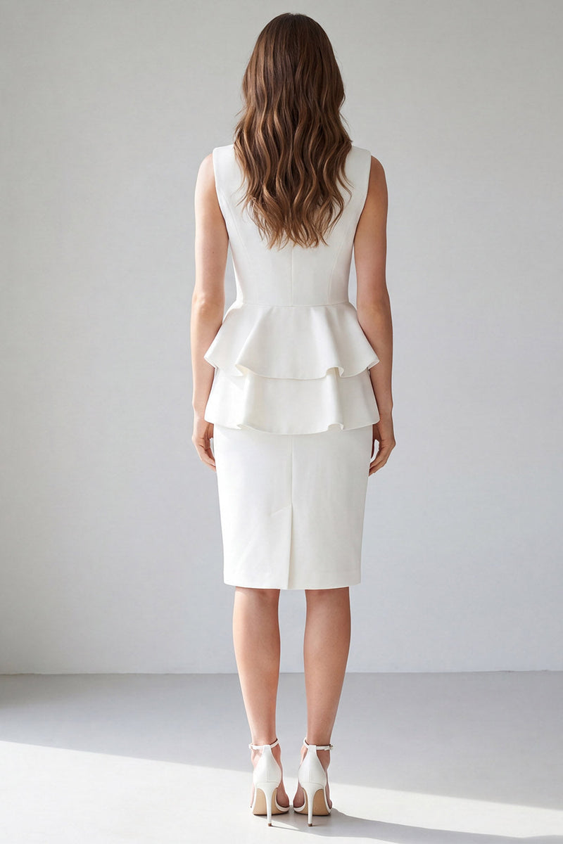 Load image into Gallery viewer, Light Ivory Midi 2 Piece V-Neck Double Breasted Business Suits