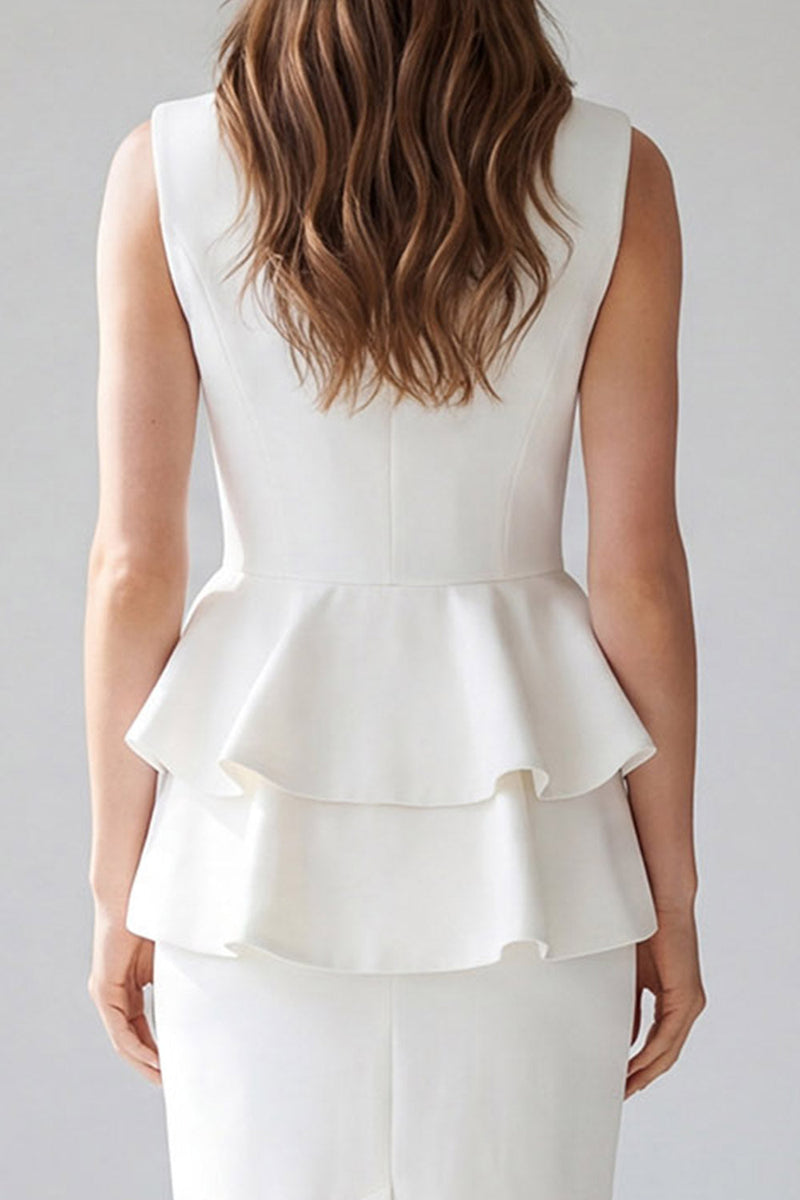 Load image into Gallery viewer, Light Ivory Midi 2 Piece V-Neck Double Breasted Business Suits