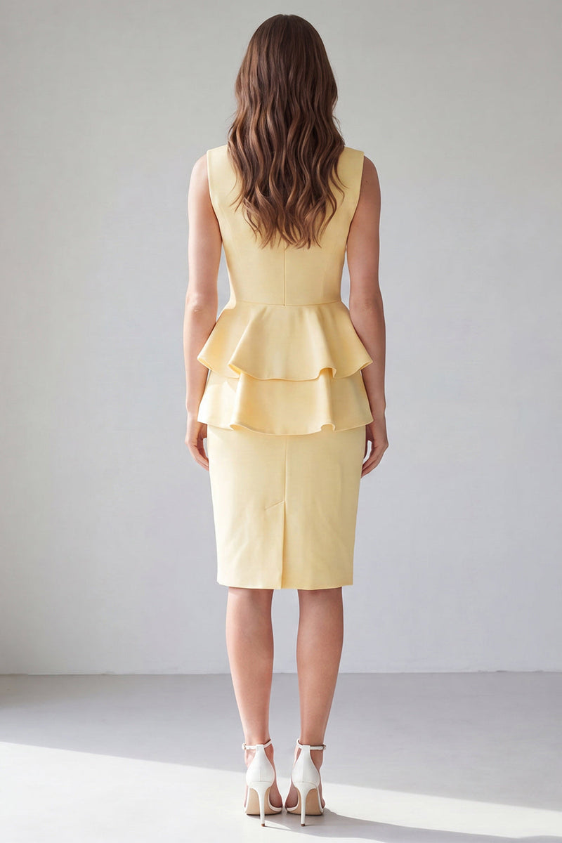 Load image into Gallery viewer, Light Ivory Midi 2 Piece V-Neck Double Breasted Business Suits
