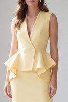 Load image into Gallery viewer, Light Ivory Midi 2 Piece V-Neck Double Breasted Business Suits