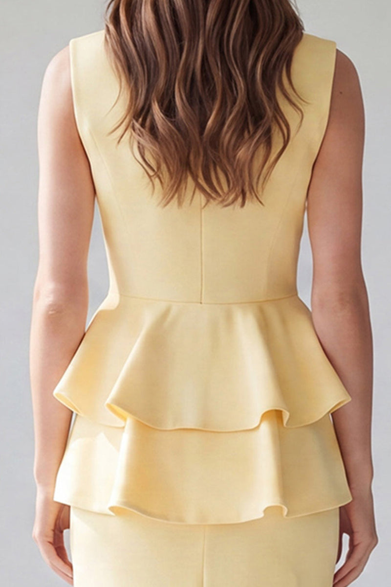 Load image into Gallery viewer, Light Ivory Midi 2 Piece V-Neck Double Breasted Business Suits