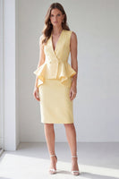 Load image into Gallery viewer, Light Ivory Midi 2 Piece V-Neck Double Breasted Business Suits