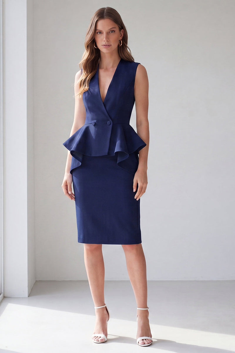 Load image into Gallery viewer, Light Ivory Midi 2 Piece V-Neck Double Breasted Business Suits