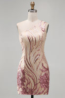 Load image into Gallery viewer, Sparkly Gold and Pink Floral Sequin Tight Short Birthday Party Dress