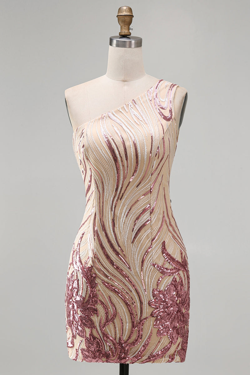 Load image into Gallery viewer, Sparkly Gold and Pink Floral Sequin Tight Short Birthday Party Dress