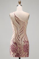 Load image into Gallery viewer, Sparkly Gold and Pink Floral Sequin Tight Short Birthday Party Dress